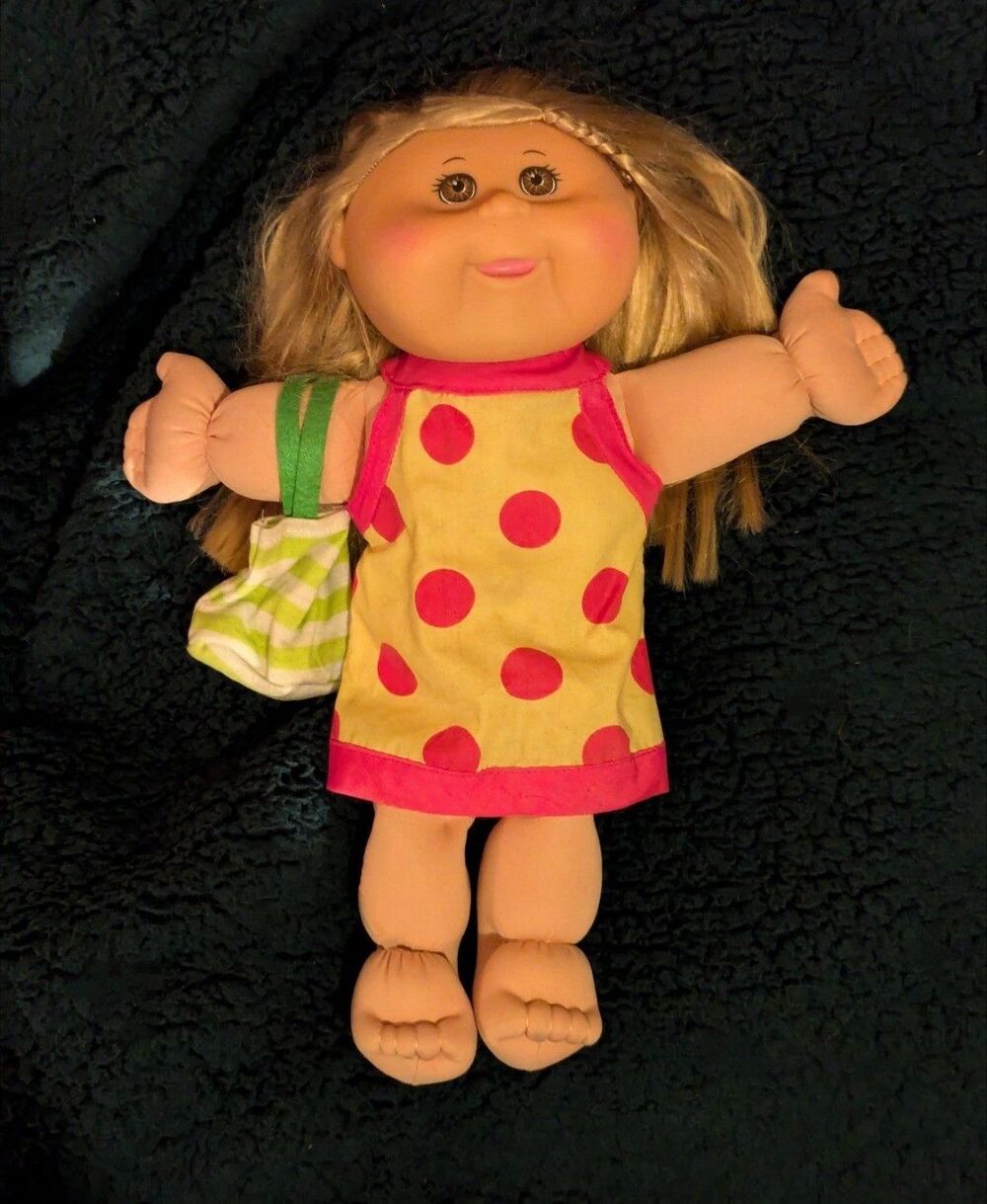 Cabbage Patch Kids Play Doll Blonde Hair Polka Dot Dress Peace Bag 2011